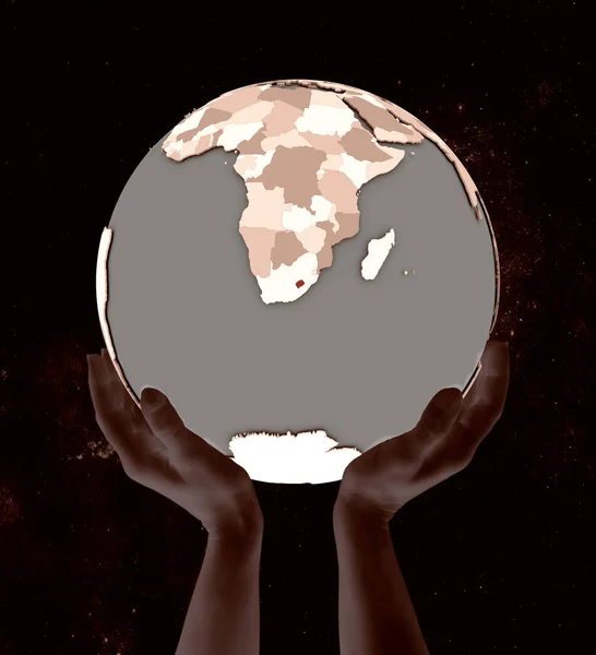 Λεσότο Πλανήτη Στα Χέρια Στο Χώρο Απεικόνιση — Φωτογραφία Αρχείου