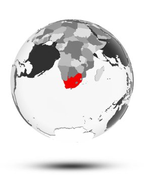 Güney Afrika ile yarı saydam okyanuslar beyaz arka plan üzerinde izole küre üzerinde. 3D çizim.