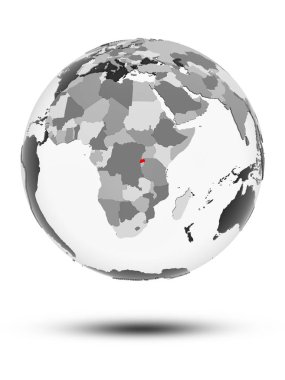 Ruanda ile yarı saydam okyanuslar beyaz arka plan üzerinde izole küre üzerinde. 3D çizim.