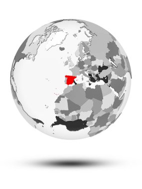 İspanya ile yarı saydam okyanuslar beyaz arka plan üzerinde izole küre üzerinde. 3D çizim.