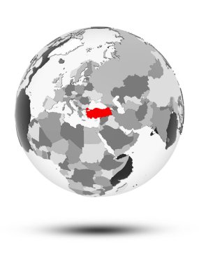 Türkiye beyaz arka plan üzerinde izole yarı saydam okyanuslar ile dünya üzerinde. 3D çizim.