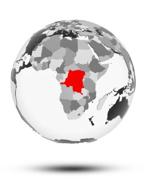 Demokratik Kongo Cumhuriyeti ile yarı saydam okyanuslar beyaz arka plan üzerinde izole küre üzerinde. 3D çizim.