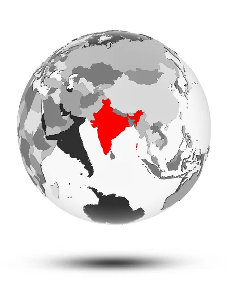 India Globe Translucent Oceans Isolated White Background Illustration — Stock Photo, Image