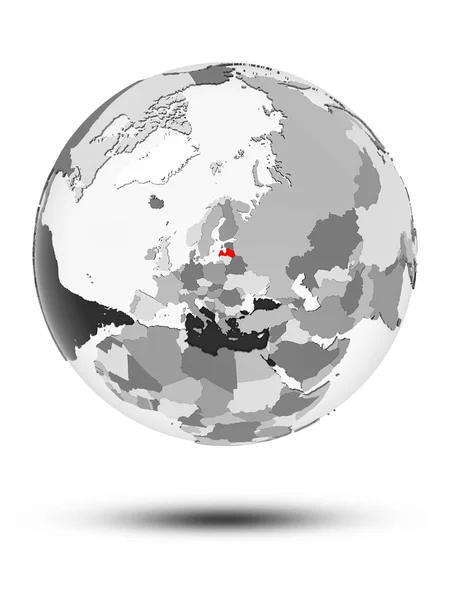 Lettland Auf Dem Globus Mit Durchscheinenden Ozeanen Auf Weißem Hintergrund — Stockfoto