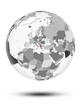 Arnavutluk ile yarı saydam okyanuslar beyaz arka plan üzerinde izole küre üzerinde. 3D çizim.