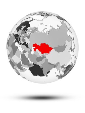 Kazakistan Beyaz arka plan üzerinde izole yarı saydam okyanuslar ile dünya üzerinde. 3D çizim.