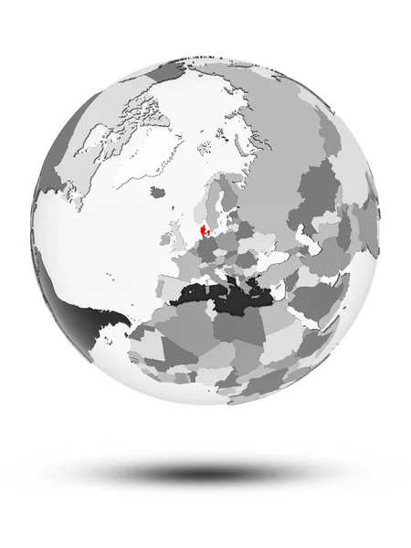 Dinamarca Globo Com Oceanos Translúcidos Isolados Sobre Fundo Branco Ilustração — Fotografia de Stock