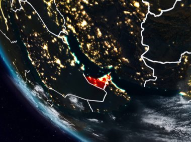Suudi Arabistan geceleri görünür ülke sınırları ile uzaydan. 3D çizim. Nasa tarafından döşenmiş bu görüntü unsurları.