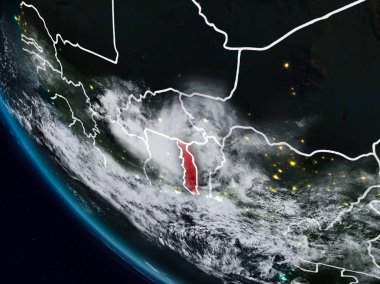 Görünür ülke sınırları ile uzaydan Togo geceleri. 3D çizim. Nasa tarafından döşenmiş bu görüntü unsurları.