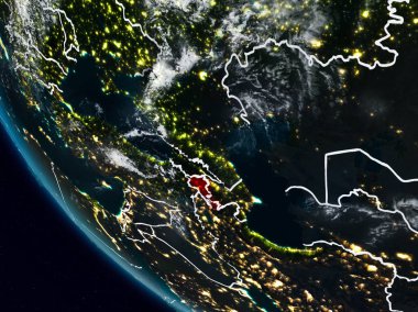 Uzaydan görünür ülke sınırları ile Ermenistan geceleri. 3D çizim. Nasa tarafından döşenmiş bu görüntü unsurları.