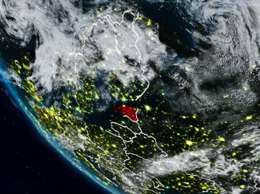 Uzaydan görünür ülke sınırları ile Estonya geceleri. 3D çizim. Nasa tarafından döşenmiş bu görüntü unsurları.