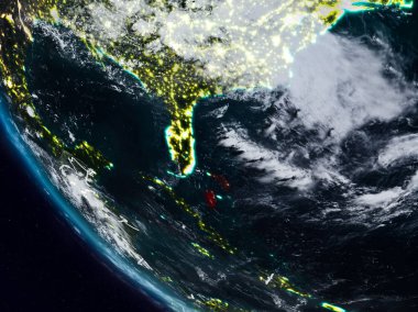Uzaydan görünür ülke sınırları ile Bahamalar geceleri. 3D çizim. Nasa tarafından döşenmiş bu görüntü unsurları.