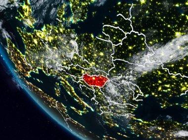 Uzaydan görünür ülke sınırları ile Macaristan geceleri. 3D çizim. Nasa tarafından döşenmiş bu görüntü unsurları.