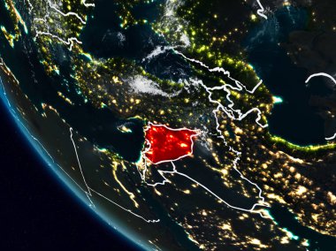 Uzaydan görünür ülke sınırları ile Suriye gece. 3D çizim. Nasa tarafından döşenmiş bu görüntü unsurları.