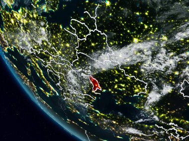 Uzaydan görünür ülke sınırları ile Moldova gece. 3D çizim. Nasa tarafından döşenmiş bu görüntü unsurları.