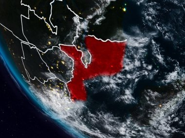 Uzaydan görünür ülke sınırları ile Mozambik geceleri. 3D çizim. Nasa tarafından döşenmiş bu görüntü unsurları.