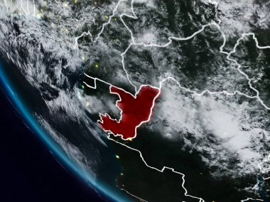 Kongo'dan alan görünür ülke sınırları ile gece. 3D çizim. Nasa tarafından döşenmiş bu görüntü unsurları.