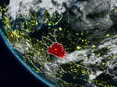 Uzaydan görünür ülke sınırları ile Beyaz Rusya gece. 3D çizim. Nasa tarafından döşenmiş bu görüntü unsurları.
