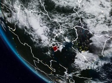 Görünür ülke sınırları ile uzaydan Burundi geceleri. 3D çizim. Nasa tarafından döşenmiş bu görüntü unsurları.