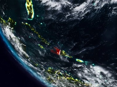 Uzaydan görünür ülke sınırları ile Haiti geceleri. 3D çizim. Nasa tarafından döşenmiş bu görüntü unsurları.