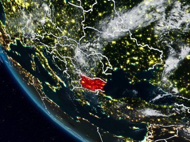 Uzaydan görünür ülke sınırları ile Bulgaristan geceleri. 3D çizim. Nasa tarafından döşenmiş bu görüntü unsurları.