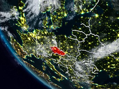 Çek Cumhuriyeti uzaydan görünür ülke sınırları ile gece. 3D çizim. Nasa tarafından döşenmiş bu görüntü unsurları.