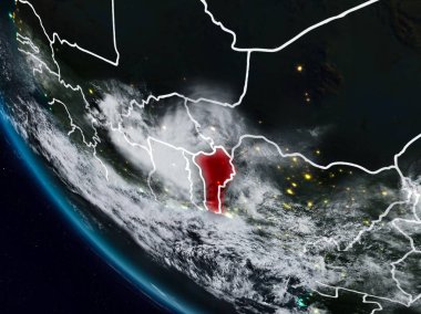 Görünür ülke sınırları ile uzaydan Benin geceleri. 3D çizim. Nasa tarafından döşenmiş bu görüntü unsurları.