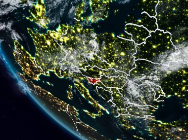 Görünür ülke sınırları ile uzaydan Slovenya geceleri. 3D çizim. Nasa tarafından döşenmiş bu görüntü unsurları.