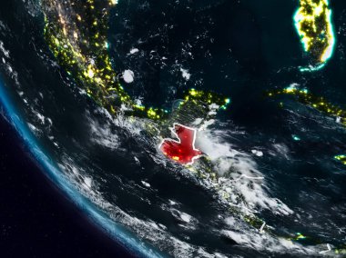 Uzaydan görünür ülke sınırları ile Guatemala geceleri. 3D çizim. Nasa tarafından döşenmiş bu görüntü unsurları.