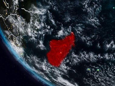 Görünür ülke sınırları ile uzaydan Madagaskar geceleri. 3D çizim. Nasa tarafından döşenmiş bu görüntü unsurları.