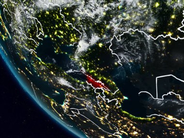 Görünür ülke sınırları ile uzaydan Georgia geceleri. 3D çizim. Nasa tarafından döşenmiş bu görüntü unsurları.