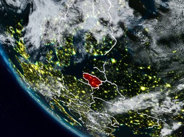 Uzaydan görünür ülke sınırları ile Litvanya gece. 3D çizim. Nasa tarafından döşenmiş bu görüntü unsurları.