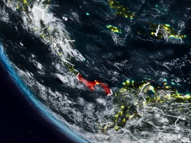 Uzaydan görünür ülke sınırları ile Panama geceleri. 3D çizim. Nasa tarafından döşenmiş bu görüntü unsurları.