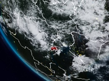 Uzaydan görünür ülke sınırları ile Ruanda geceleri. 3D çizim. Nasa tarafından döşenmiş bu görüntü unsurları.
