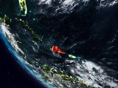 Dominik Cumhuriyeti uzaydan görünür ülke sınırları ile gece. 3D çizim. Nasa tarafından döşenmiş bu görüntü unsurları.