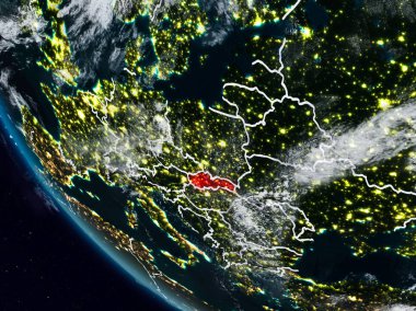 Uzaydan görünür ülke sınırları ile Slovakya geceleri. 3D çizim. Nasa tarafından döşenmiş bu görüntü unsurları.