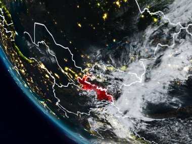 Uzaydan görünür ülke sınırları ile Tacikistan geceleri. 3D çizim. Nasa tarafından döşenmiş bu görüntü unsurları.