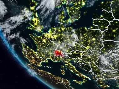 Uzaydan görünür ülke sınırları ile İsviçre gece. 3D çizim. Nasa tarafından döşenmiş bu görüntü unsurları.