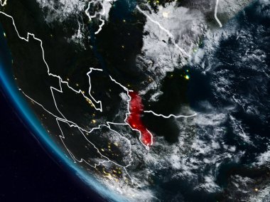 Uzaydan görünür ülke sınırları ile Malavi geceleri. 3D çizim. Nasa tarafından döşenmiş bu görüntü unsurları.