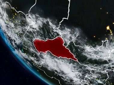 Orta Afrika uzaydan görünür ülke sınırları ile gece. 3D çizim. Nasa tarafından döşenmiş bu görüntü unsurları.