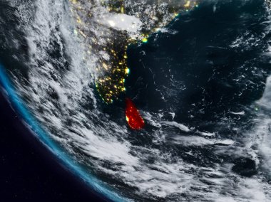 Sri Lanka görünür ülke sınırları ile uzaydan gece. 3D çizim. Nasa tarafından döşenmiş bu görüntü unsurları.