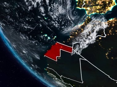 Batı Sahra uzaydan görünür ülke sınırları ile gece. 3D çizim. Nasa tarafından döşenmiş bu görüntü unsurları.