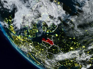 Uzaydan görünür ülke sınırları ile gelen Letonya geceleri. 3D çizim. Nasa tarafından döşenmiş bu görüntü unsurları.