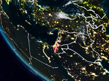 Uzaydan görünür ülke sınırları ile İsrail gece. 3D çizim. Nasa tarafından döşenmiş bu görüntü unsurları.