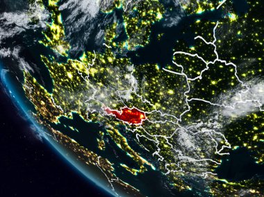 Uzaydan görünür ülke sınırları ile Avusturya geceleri. 3D çizim. Nasa tarafından döşenmiş bu görüntü unsurları.