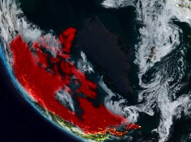 Uzaydan görünür ülke sınırları ile Kanada geceleri. 3D çizim. Nasa tarafından döşenmiş bu görüntü unsurları.
