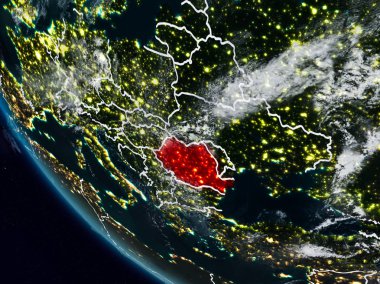 Uzaydan görünür ülke sınırları ile Romanya geceleri. 3D çizim. Nasa tarafından döşenmiş bu görüntü unsurları.