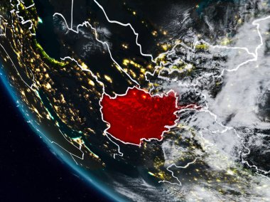 Uzaydan görünür ülke sınırları ile Afganistan geceleri. 3D çizim. Nasa tarafından döşenmiş bu görüntü unsurları.
