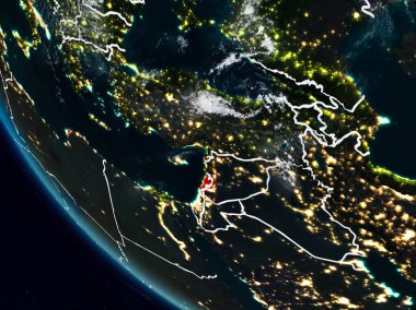 Uzaydan görünür ülke sınırları ile Lübnan geceleri. 3D çizim. Nasa tarafından döşenmiş bu görüntü unsurları.