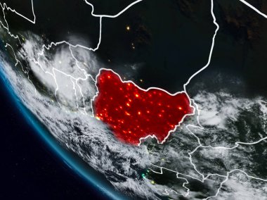 Görünür ülke sınırları ile uzaydan Türkiye geceleri. 3D çizim. Nasa tarafından döşenmiş bu görüntü unsurları.